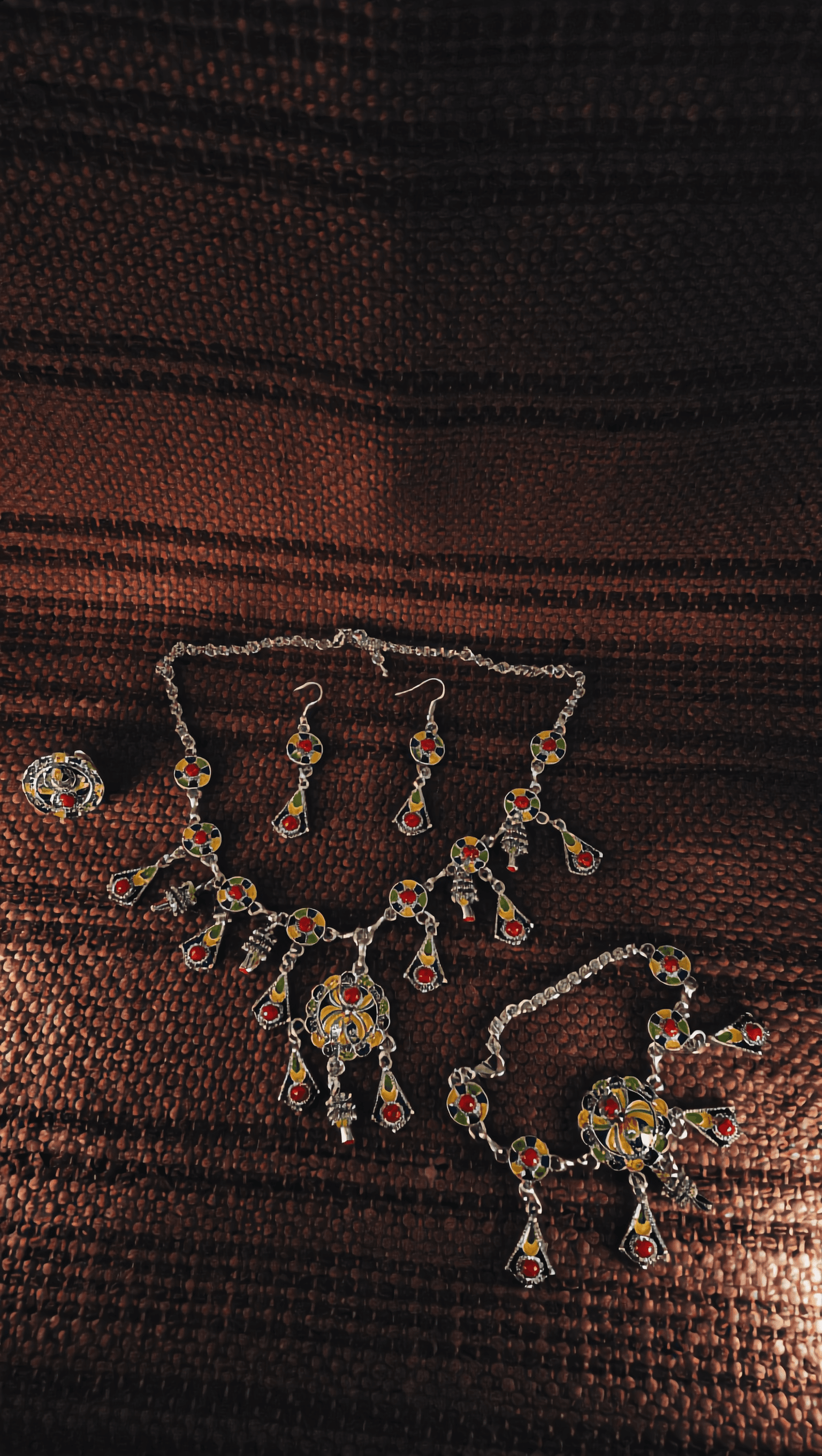 Parure Kabyle Émail Multicolore | Bijou Traditionnel Beni Yenni | Pendentifs Articulés